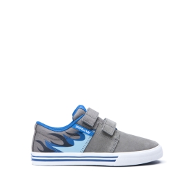 Dětské Nízké Boty Supra STACKS II VULC VELCRO Šedé/Blankyt/Bílé | CZ-51078